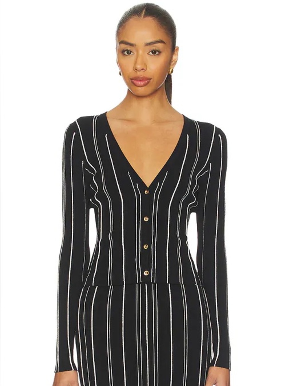 NWT HEVRON Pearl Ribbed Cardigan Black Medium